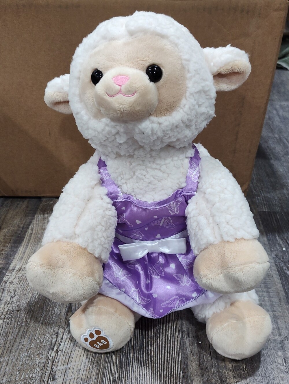 Build-A-Bear Swirly Clouds White Lamb Stuffed Farm Animal/Purple Butterfly Dress